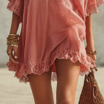 Pink Chiffon Ruffled Zip Mini Dress