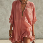 Pink Chiffon Ruffled Zip Mini Dress