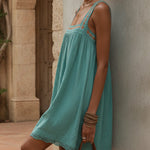 Aqua Cotton Embroidered Mini Dress