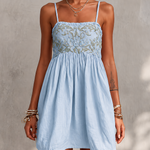 Pink Vintage Embroidered Linen Cotton Mini Cami Dress