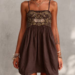 Pink Vintage Embroidered Linen Cotton Mini Cami Dress