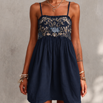 Pink Vintage Embroidered Linen Cotton Mini Cami Dress