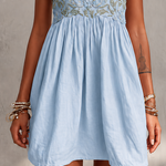 Pink Vintage Embroidered Linen Cotton Mini Cami Dress