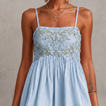 Pink Vintage Embroidered Linen Cotton Mini Cami Dress