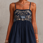 Pink Vintage Embroidered Linen Cotton Mini Cami Dress