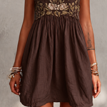 Pink Vintage Embroidered Linen Cotton Mini Cami Dress