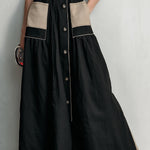 Black Contrast Patch Pocket Button-Up Crop Top & Maxi Skirt Set