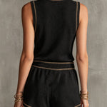 Black Ribbed Knit Sleeveless Top & Drawstring Shorts Set
