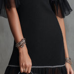 Black Knit Mini Dress With Sheer Ruffle Sleeves