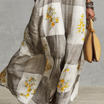 Gray and White Checkered Floral Print Sleeveless Maxi Dress