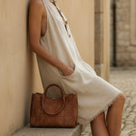 Beige Linen Sleeveless Button Midi Dress