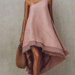 Pink One Shoulder Linen Blend Midi Dress