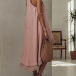 Pink One Shoulder Linen Blend Midi Dress