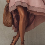 Pink One Shoulder Linen Blend Midi Dress
