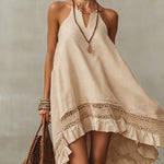 Beige Tie Strap Linen Mini Dress