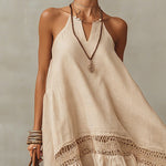 Beige Tie Strap Linen Mini Dress
