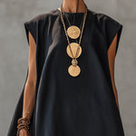 Black Embroidered Linen Mini Dress