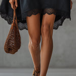 Black Embroidered Linen Mini Dress