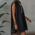 Black Embroidered Linen Mini Dress