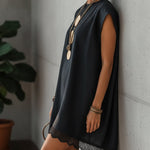 Black Embroidered Linen Mini Dress