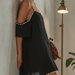 Black Off Shoulder Lace Mini Dress