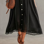 Black Sleeveless Embroidered Linen Maxi Dress