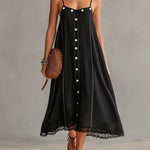 Black Sleeveless Embroidered Linen Maxi Dress