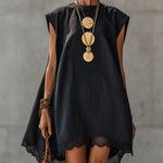 Black Embroidered Linen Mini Dress