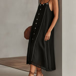 Black Sleeveless Embroidered Linen Maxi Dress