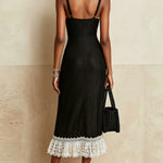 Black Midi Dress With White Lace Trim