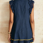 Navy Ruffle Mini Dress With Contrast Yellow Trim