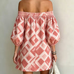 Pink Off-Shoulder Mini Dress With Balloon Sleeves