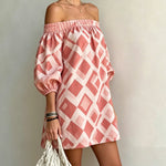 Pink Off-Shoulder Mini Dress With Balloon Sleeves