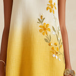 Yellow Ombre Sleeveless Mini Dress With Floral Embroidery