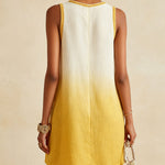 Yellow Ombre Sleeveless Mini Dress With Floral Embroidery