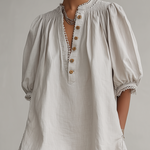 Light Gray Cotton Lace Trim Puff Sleeve Mini Dress