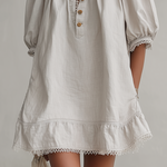 Light Gray Cotton Lace Trim Puff Sleeve Mini Dress