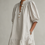 Light Gray Cotton Lace Trim Puff Sleeve Mini Dress