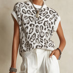 White Leopard Print Knit Sleeveless Top