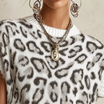 White Leopard Print Knit Sleeveless Top