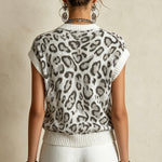 White Leopard Print Knit Sleeveless Top