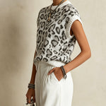 White Leopard Print Knit Sleeveless Top