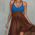 Brown Chiffon Color Block Maxi Dress