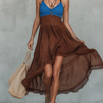 Brown Chiffon Color Block Maxi Dress