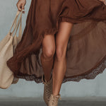 Brown Chiffon Color Block Maxi Dress