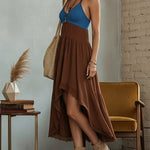 Brown Chiffon Color Block Maxi Dress