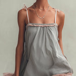 Gray Striped Cotton Ruffle Mini Dress