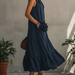 Navy Sleeveless Button Up Floral Maxi Dress