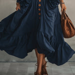 Navy Sleeveless Button Up Floral Maxi Dress