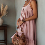 Pink Double Strap Cotton Linen Mini Dress